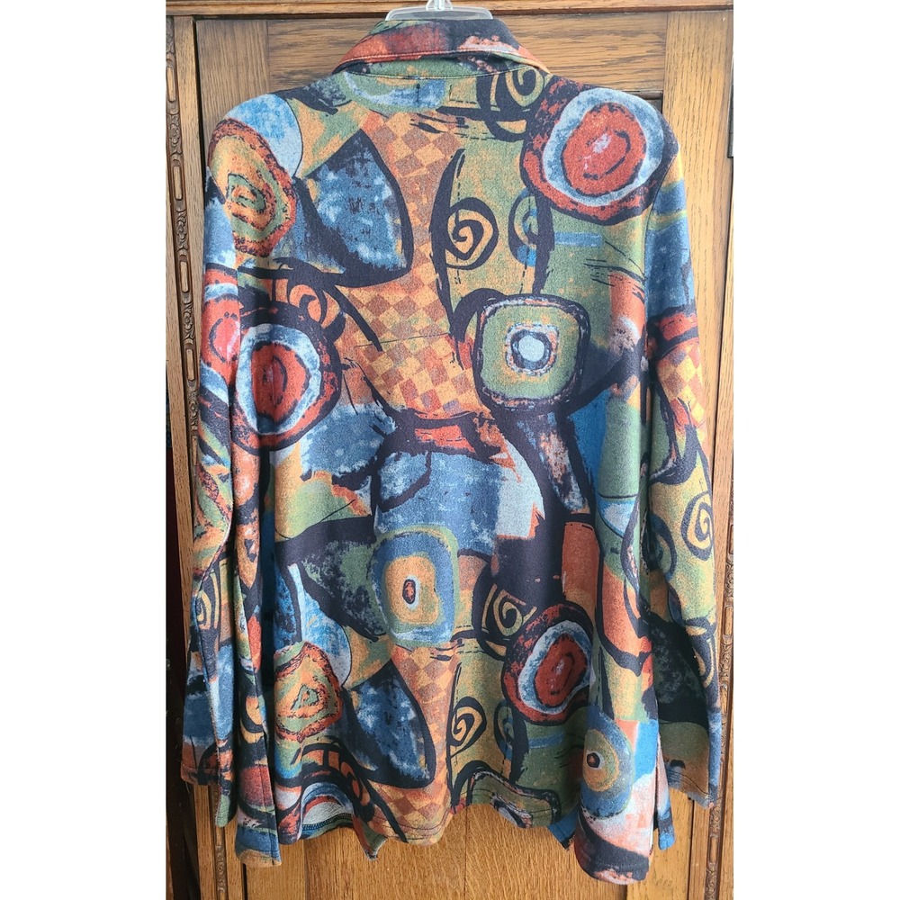Shana Womens Abstract Geometric Zip Up Jacket Tunic Top Multicolor Large Blouse - Picture 2 of 8